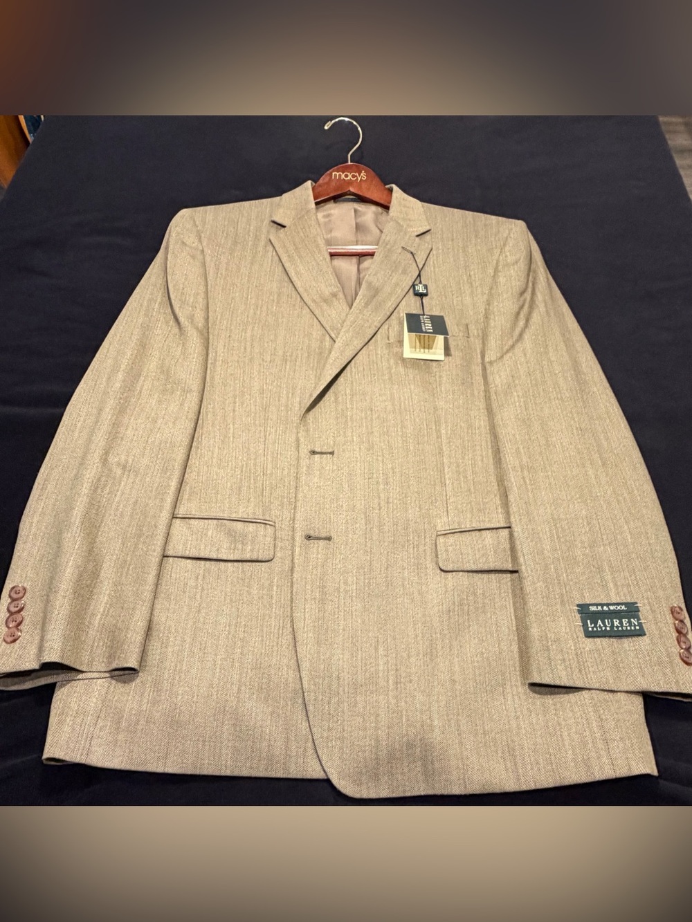 Lauren Ralph Lauren Silk Wool Sport Coat Men’s 46R Tan Light Brown NWT